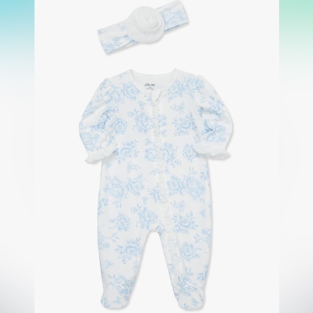 LITTLE ME Floral Blue and White Kids One Piece